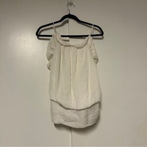 BCBGMAXAZRIA Silky Blouse Open Back Tie Back Ruffle Ivory Size Small